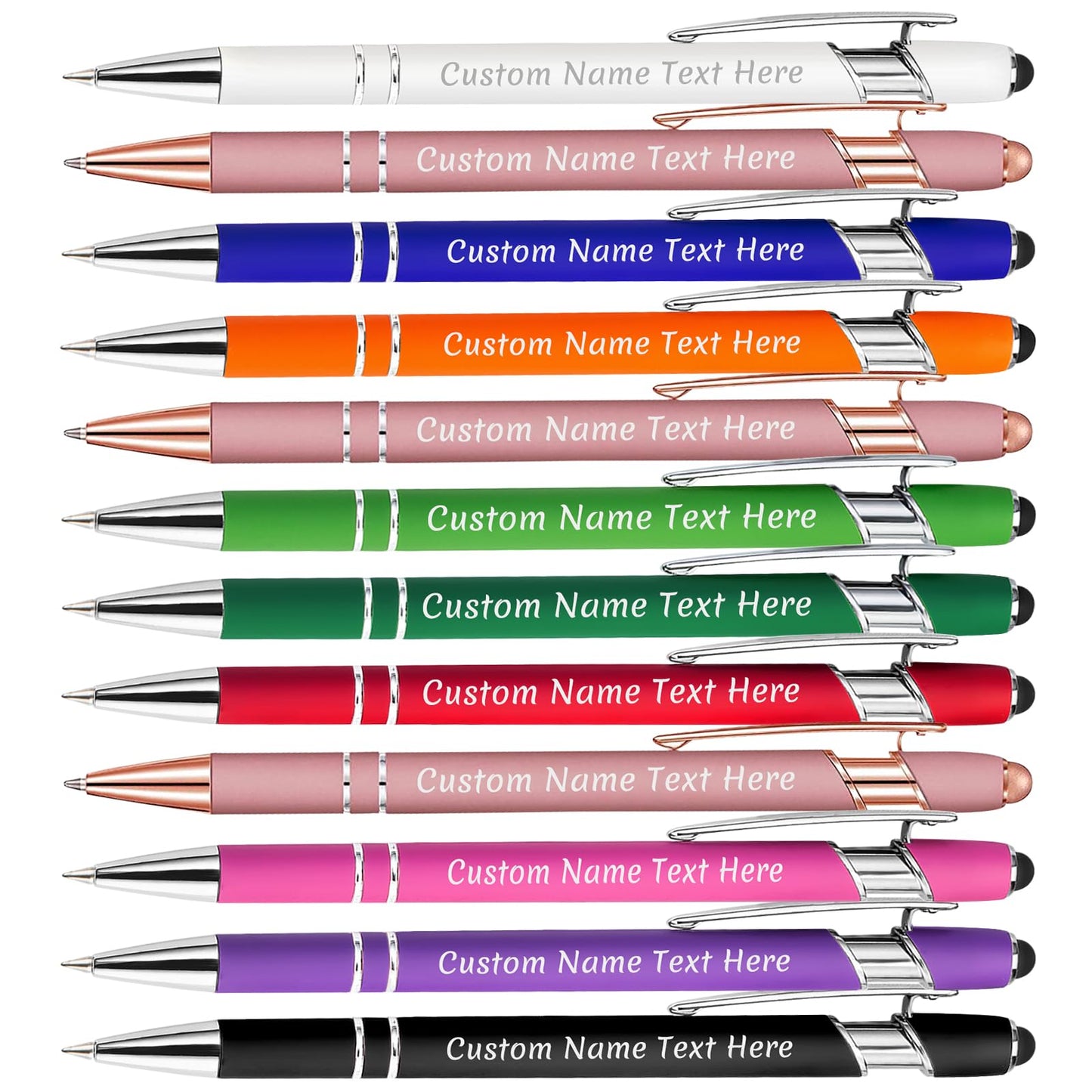 12PCS Personalized Pens Bulk with Name Free Engraving,Custom Ballpoint Pens with Stylus,Engraved