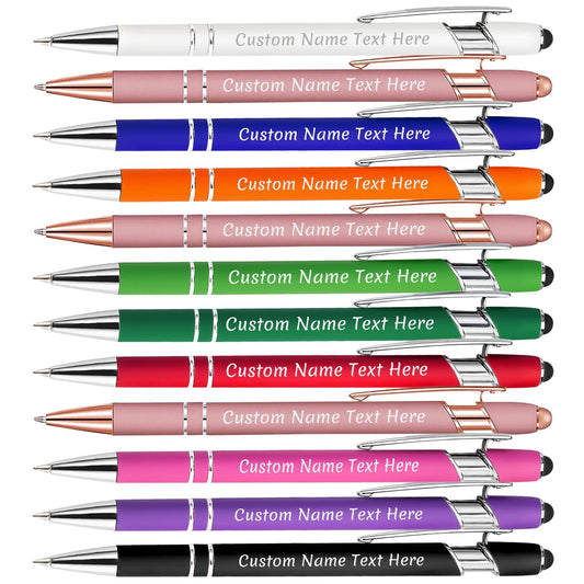 12PCS Personalized Pens Bulk with Name Free Engraving,Custom Ballpoint Pens with Stylus,Engraved