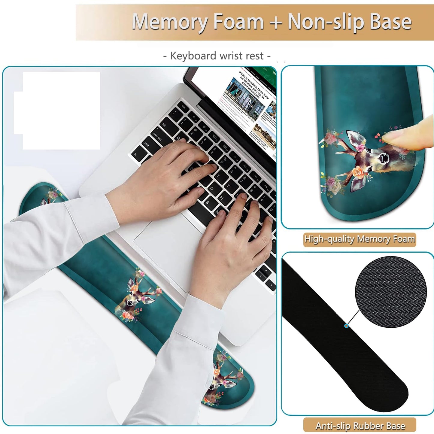 Keyboard Wrist Rest and Mouse Pad Wrist Support Set, Ergonomic Gel Mouse Pad Wrist Rest with
