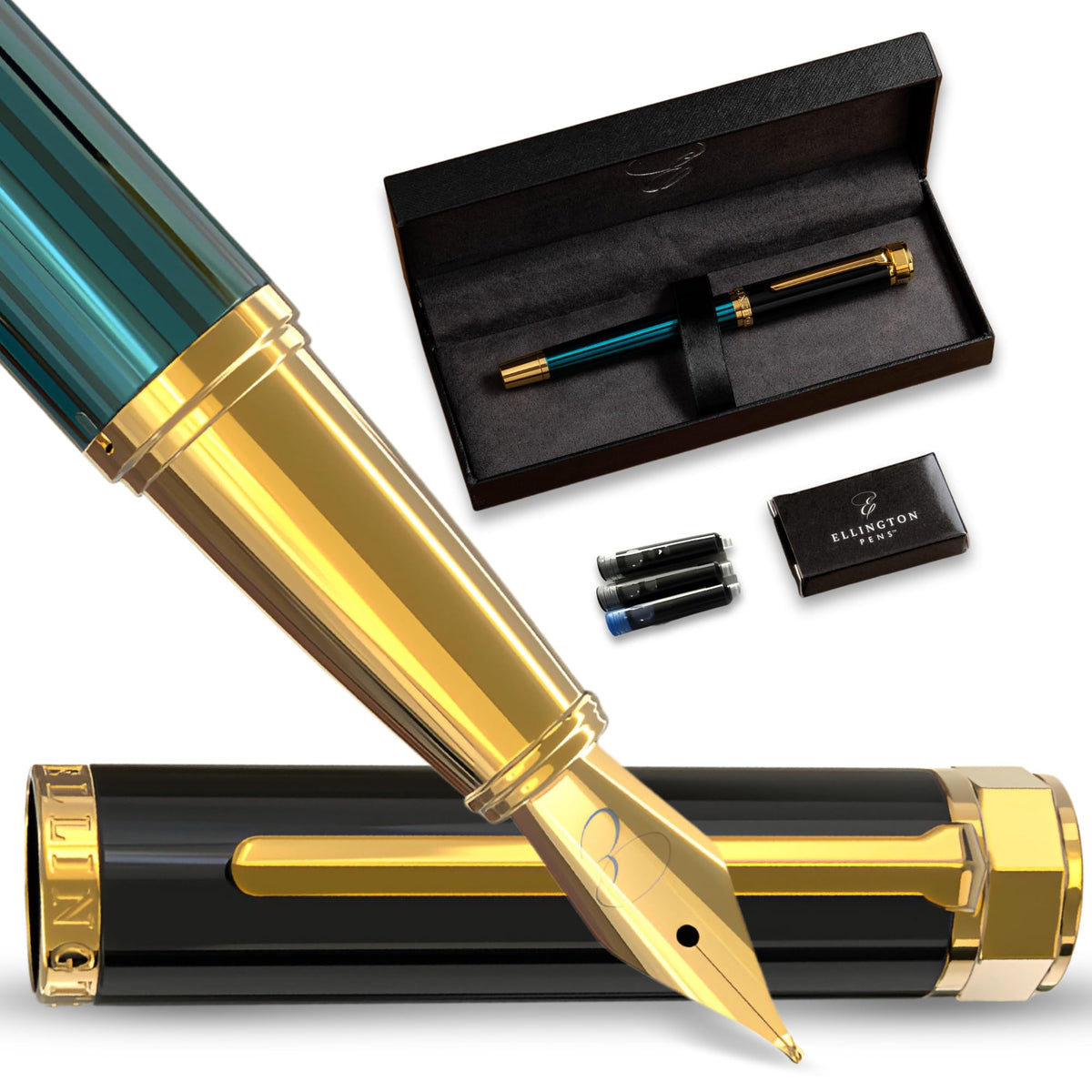 Luxury Fountain Pen Set for Writing, Refillable Ink Converter, Gift Box