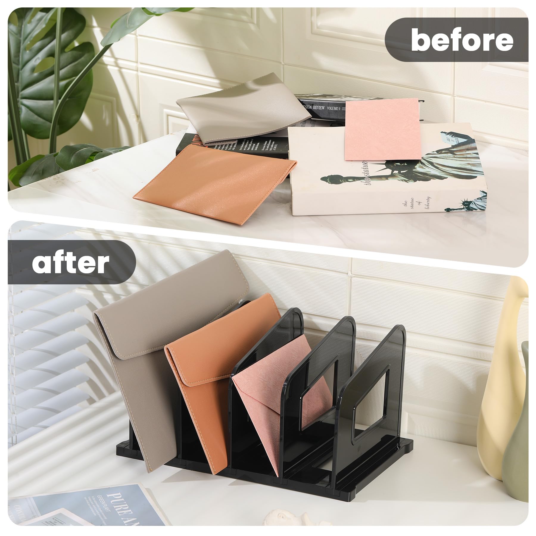 LALOBLUE File Organizer, Acrylic Folder Organizer File Sorter, Plastic Vertical Dividers for