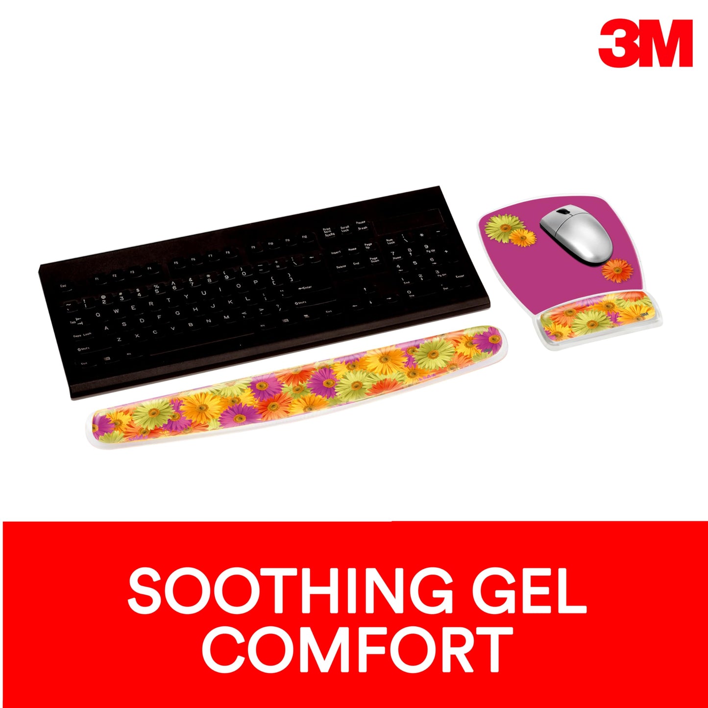 3M Gel Mousepad Wristrest, Clear Gel Daisy Design, 6.8 x 8.6 x 0.75 in