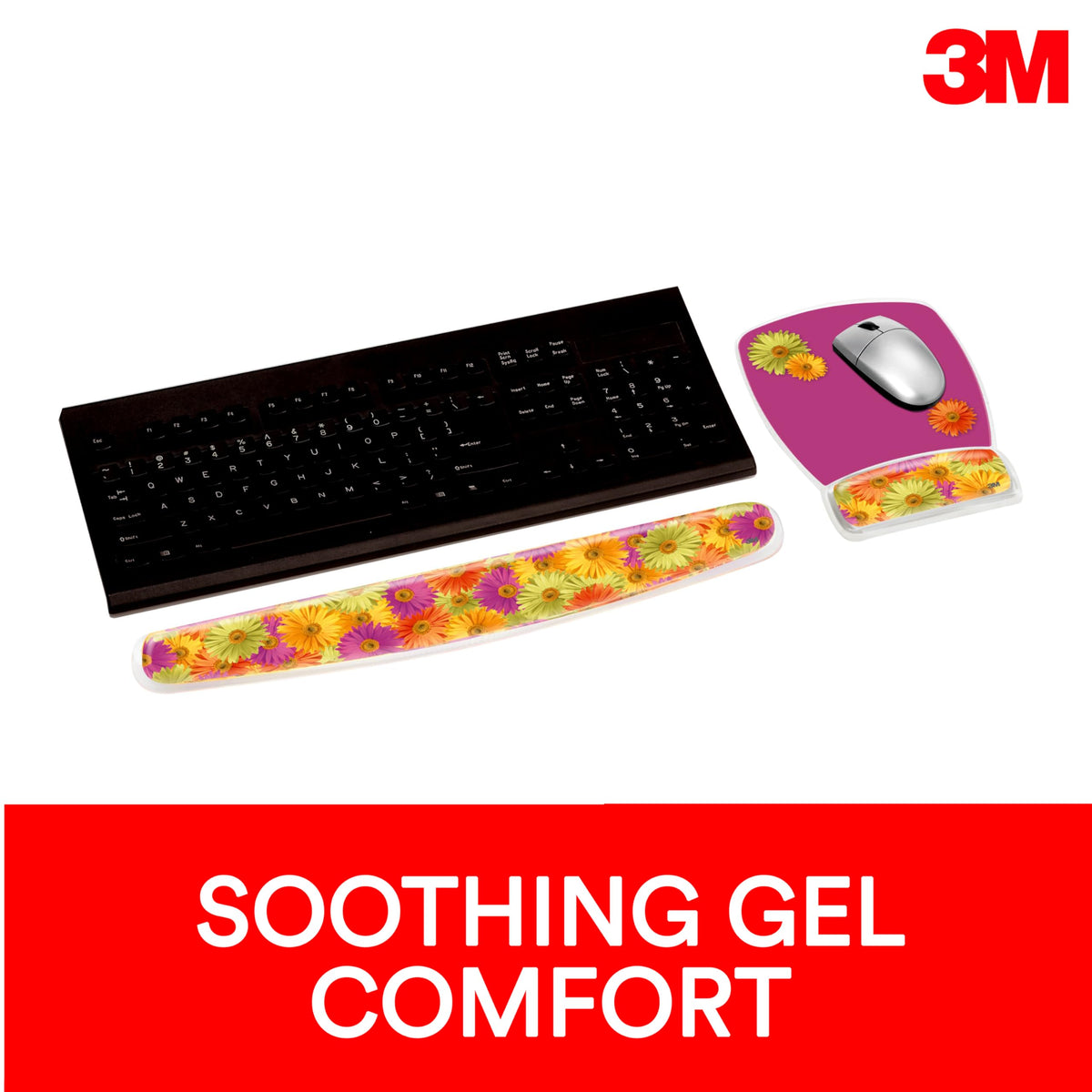 3M Gel Mousepad Wristrest, Clear Gel Daisy Design, 6.8 x 8.6 x 0.75 in