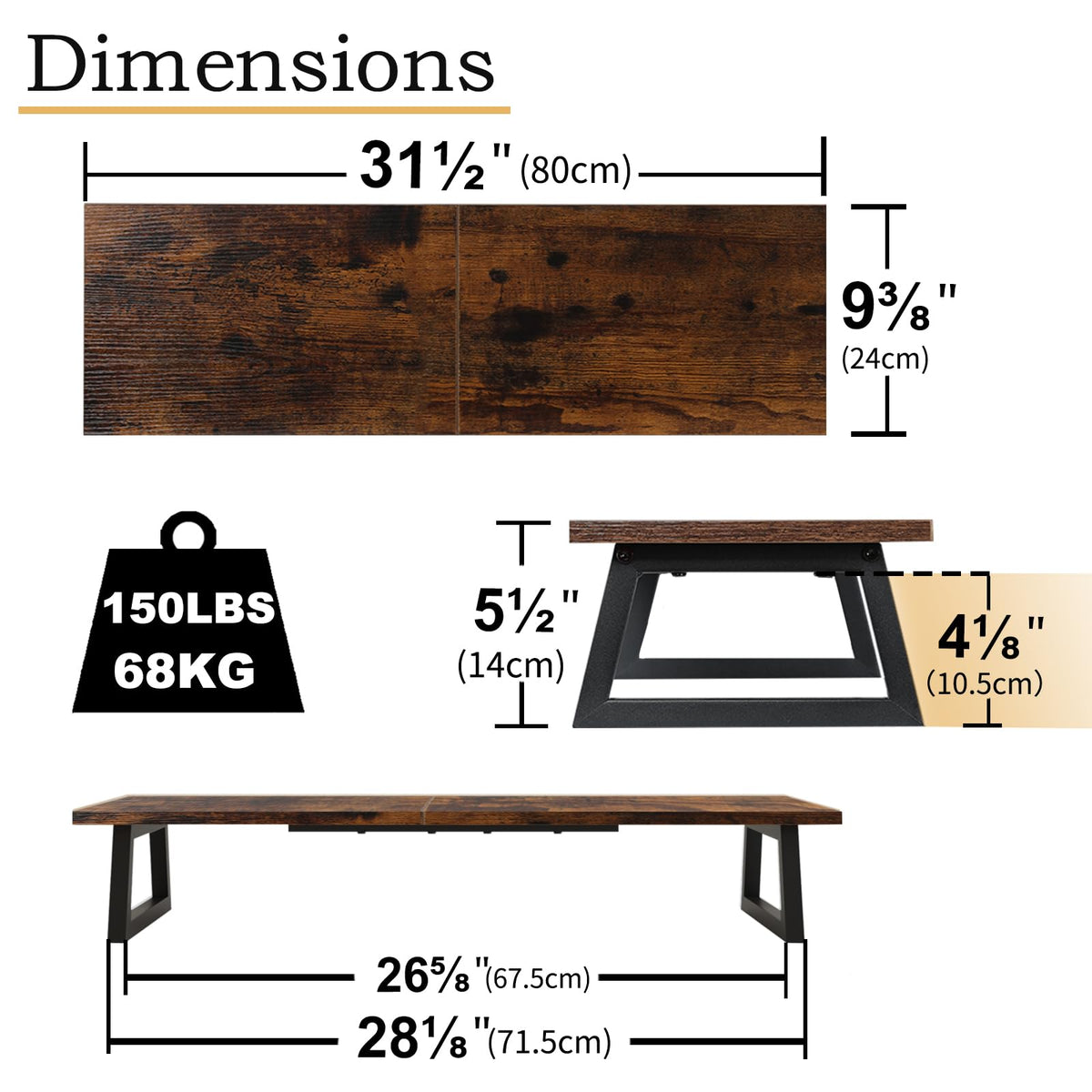 TEAMIX 31.5 inch Dual Monitor Stand Riser, TV Riser, Wood Desk Organizer