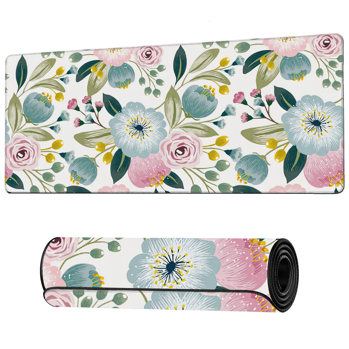Lovely Floral with Spring Flowers Extended Gaming Mouse Pad Large Desk Mat with Non-Slip Rubber