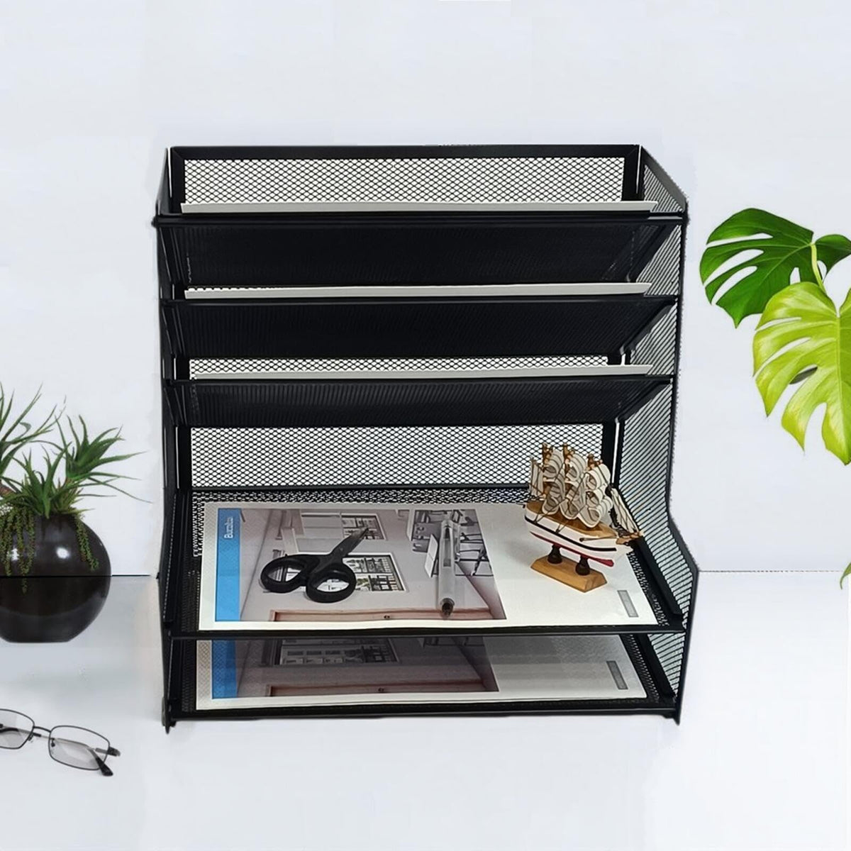 SETTFRFE 5-Tier Metal Desk File Organizer, File Tray Rack