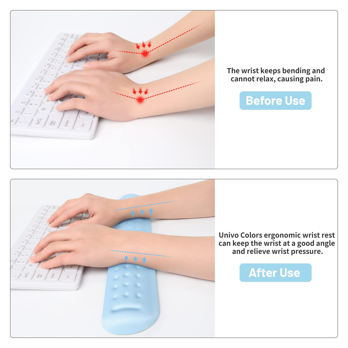 Univo Colors Light Blue Superfine Memory Foam Keyboard Wrist Rest Soft Gel Ergonomic Wrist Support