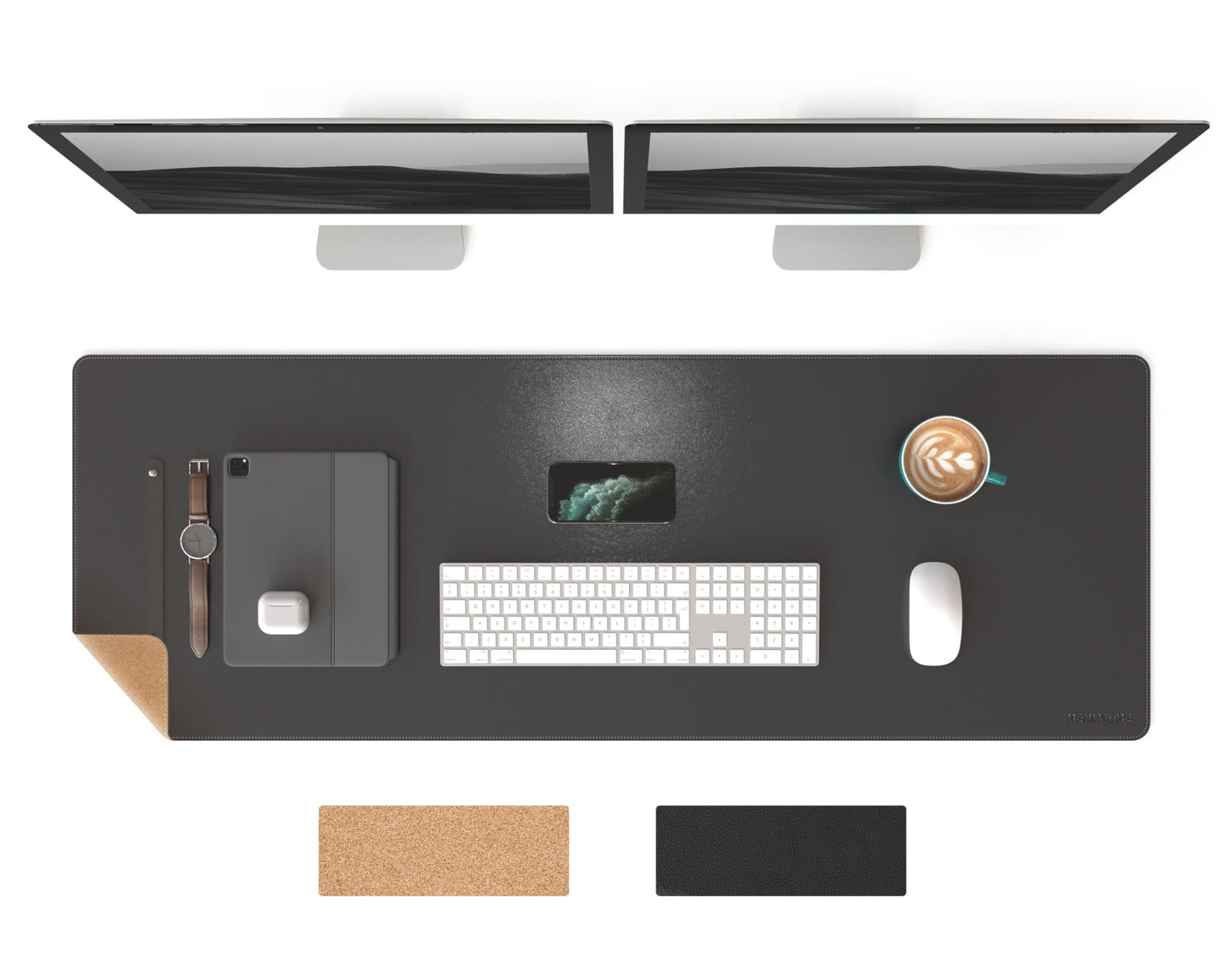 RENMTURE Dual-Sided Mouse Pad, Natural Cork & PU Leather Large Desk Pad for Office and Home Work
