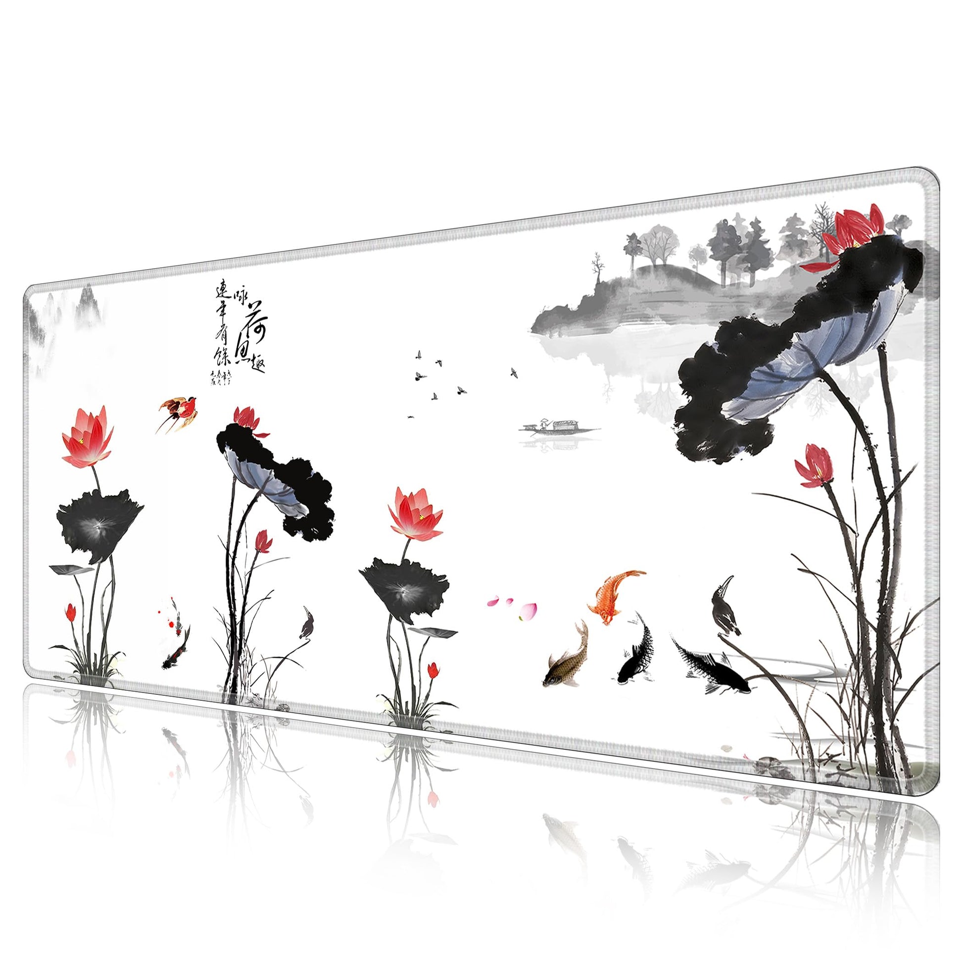 LL-COEUR XXL Landscape Gaming Mouse Pad Computer Keyboard Mat Office Desk Pad (Lotus, 35.4" x 15.7"