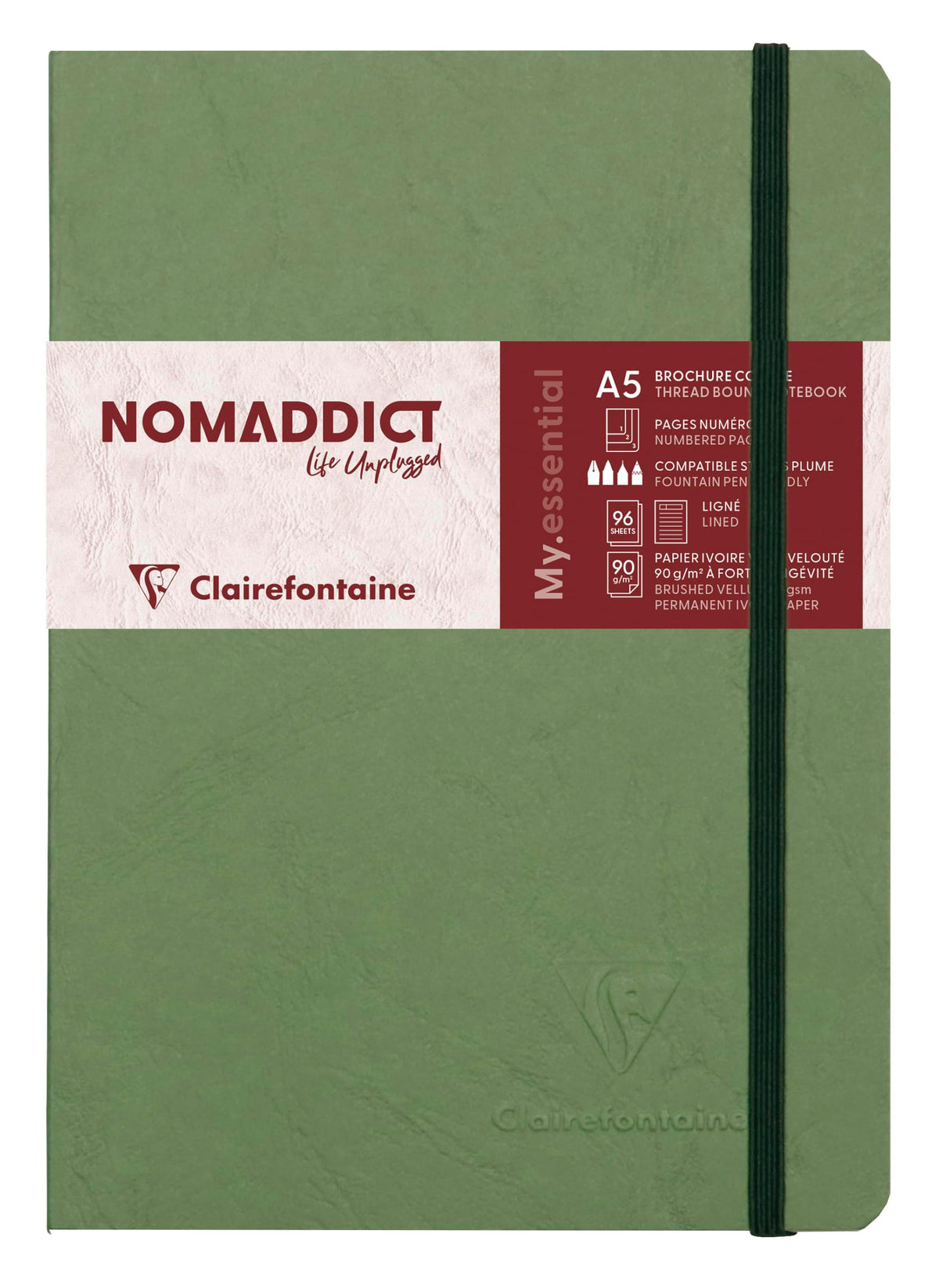 Clairefontaine 793463C Collection Age Bag One Stitched Elasticated Notebook My.Essential Green - A5