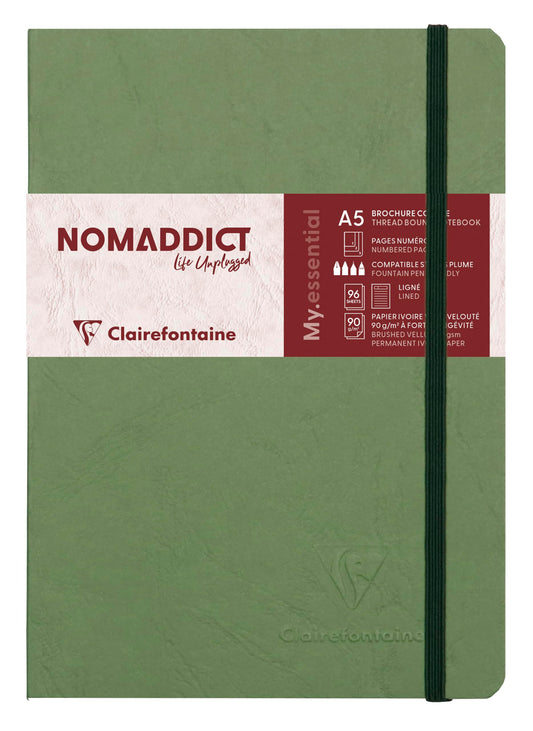 Clairefontaine 793463C Collection Age Bag One Stitched Elasticated Notebook My.Essential Green - A5
