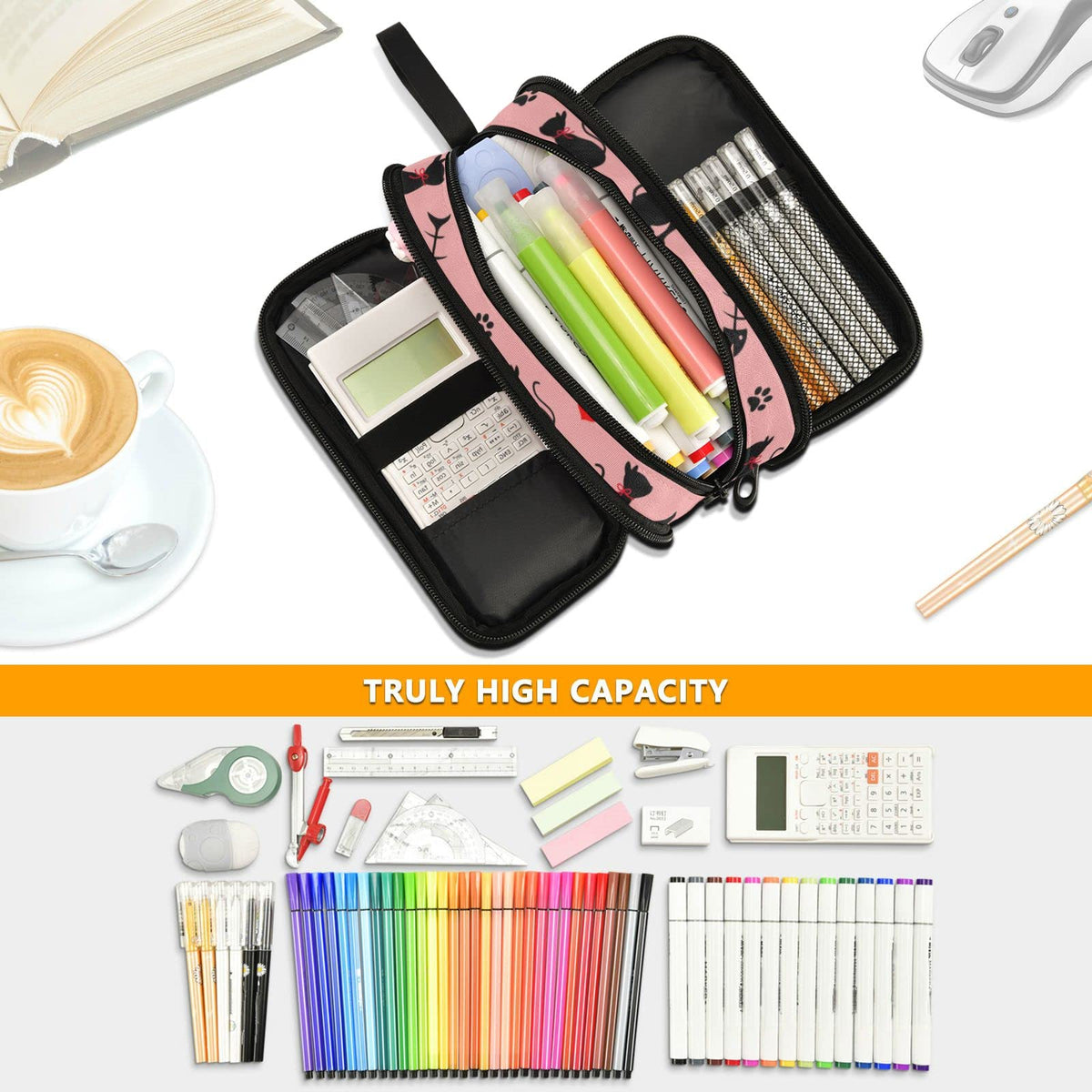 XUWU Cute Cat Large Capacity Pencil Case Pencil Pouch Pen Box