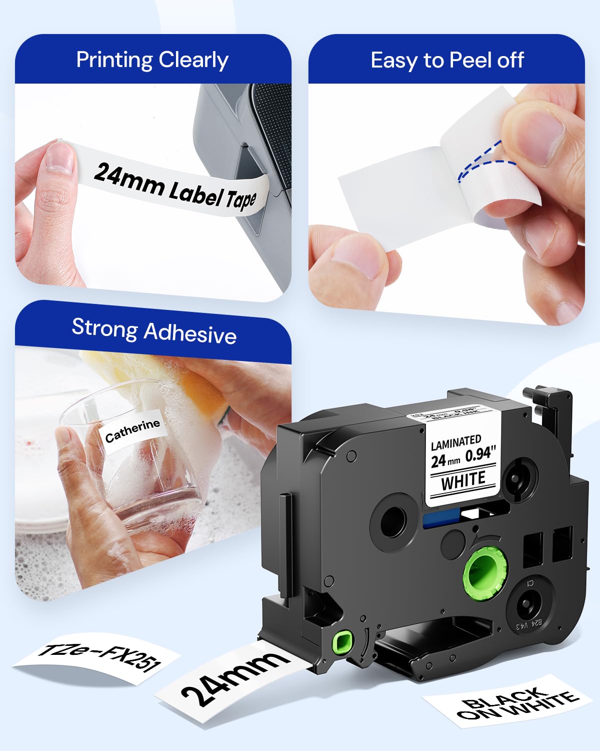 TZe-FX251 TZeFX251 Replacement for Brother P Touch Flexible-ID Tape 24mm