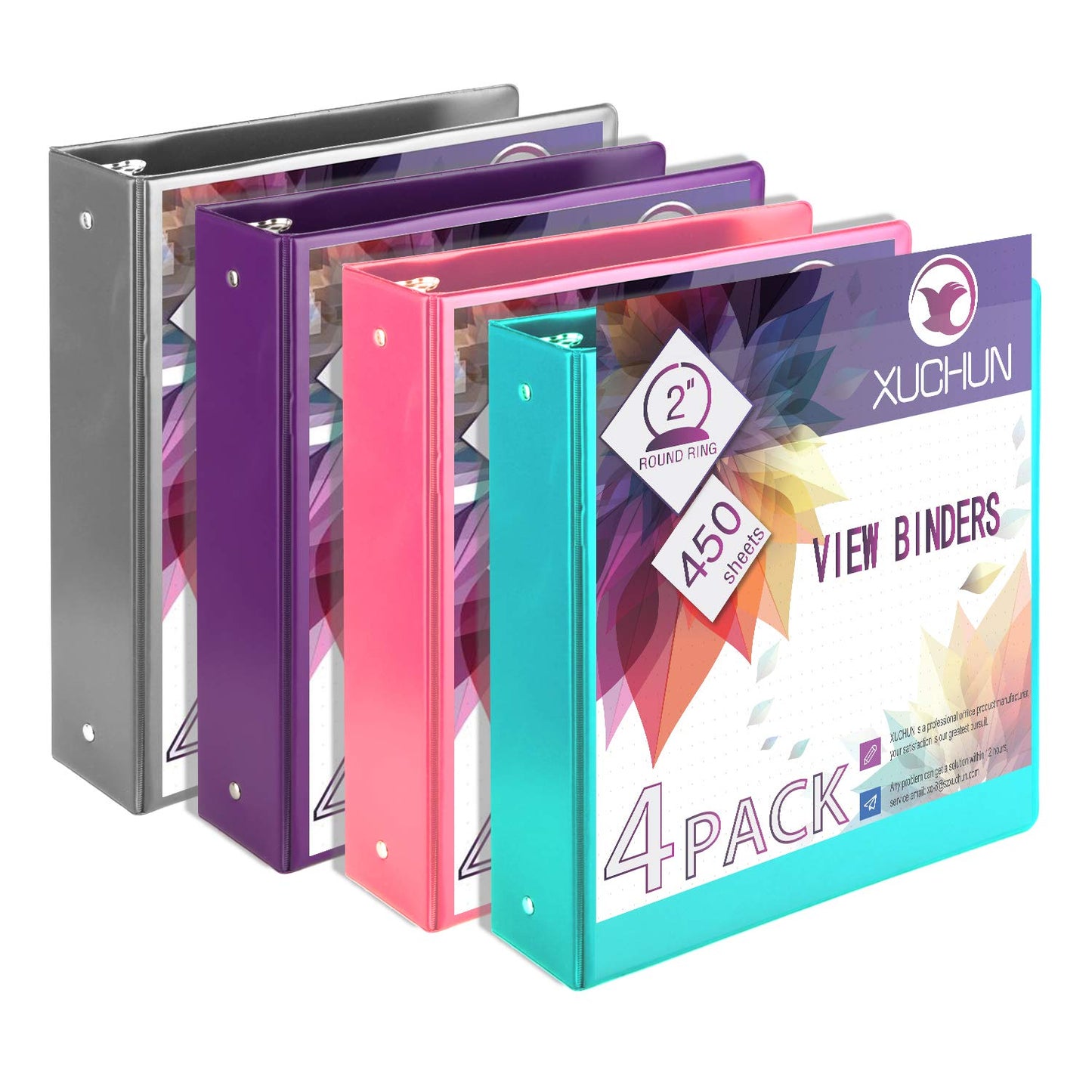 XUCHUN 3 Ring Binders 2 Inch,Clear View Binder with 2 Pockets, Holds 450 Sheets 8.5x11 Inches