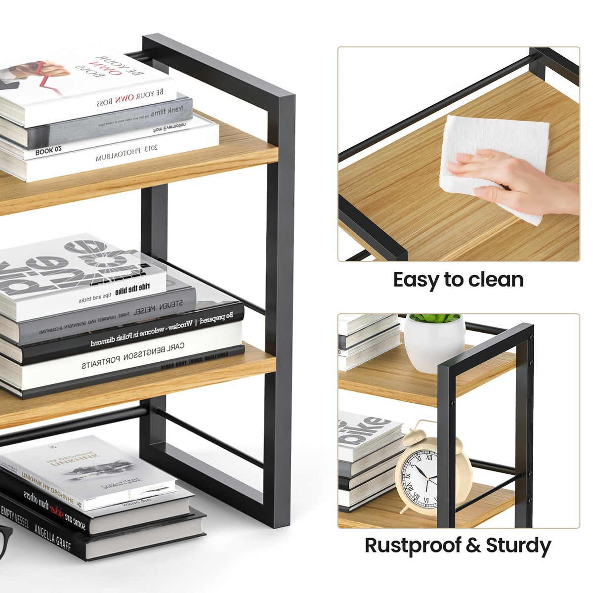 ART-GIFTREE Office Desk Shelf Organizer, Wood Desktop Bookshelf Supplies Storage Rack, Shelf for