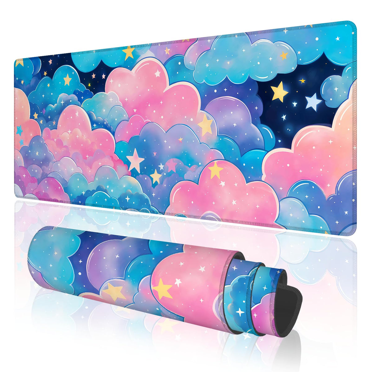TOXXU Pink Cloud Large Gaming Mouse Pad with Anti-Slip Base for Keyboard, Kawaii Colorful Extended