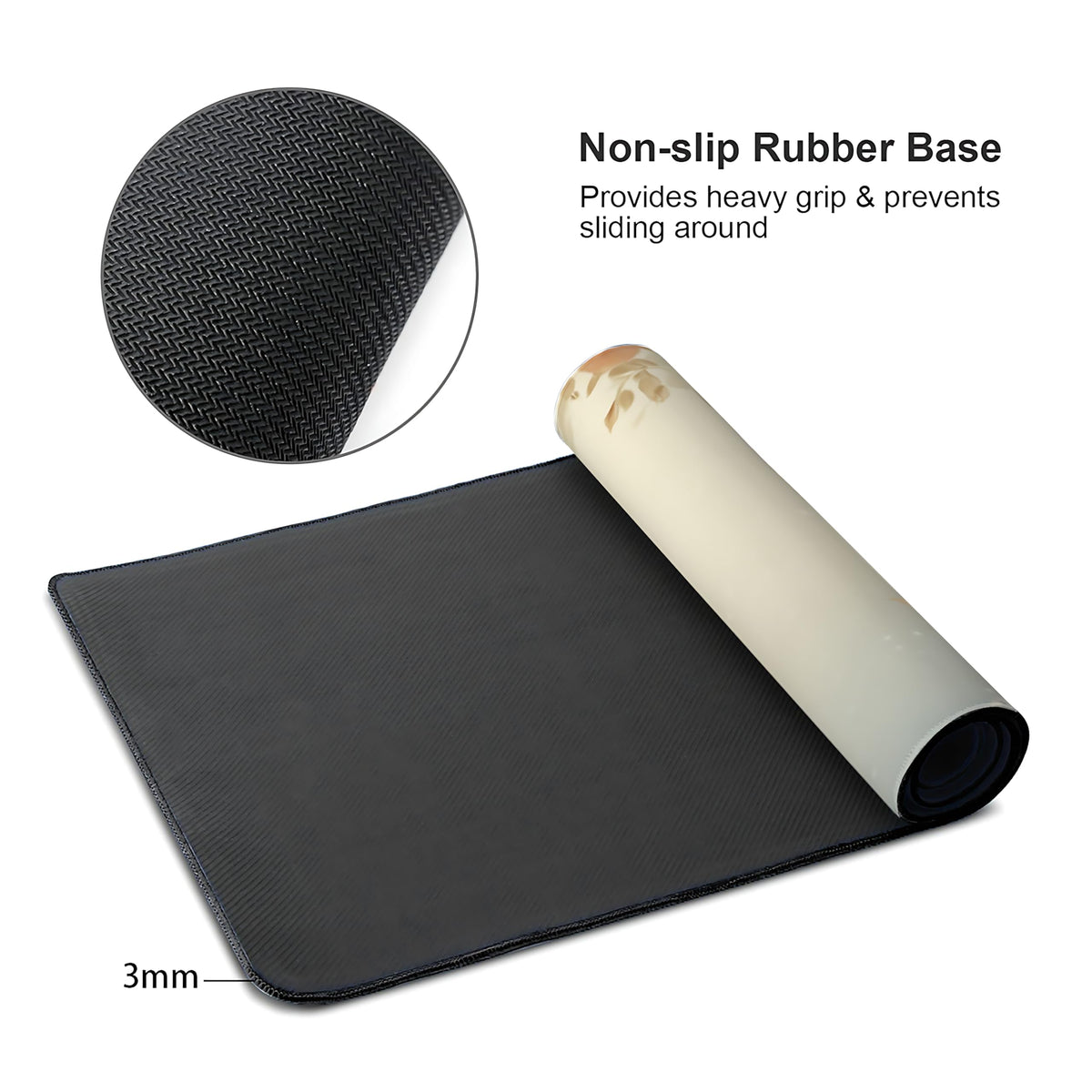 Cute Floral Aesthetic Daisy Gaming Mouse Pad, Muted Green Dreamy Desk Mat with Anti-Slip Base &