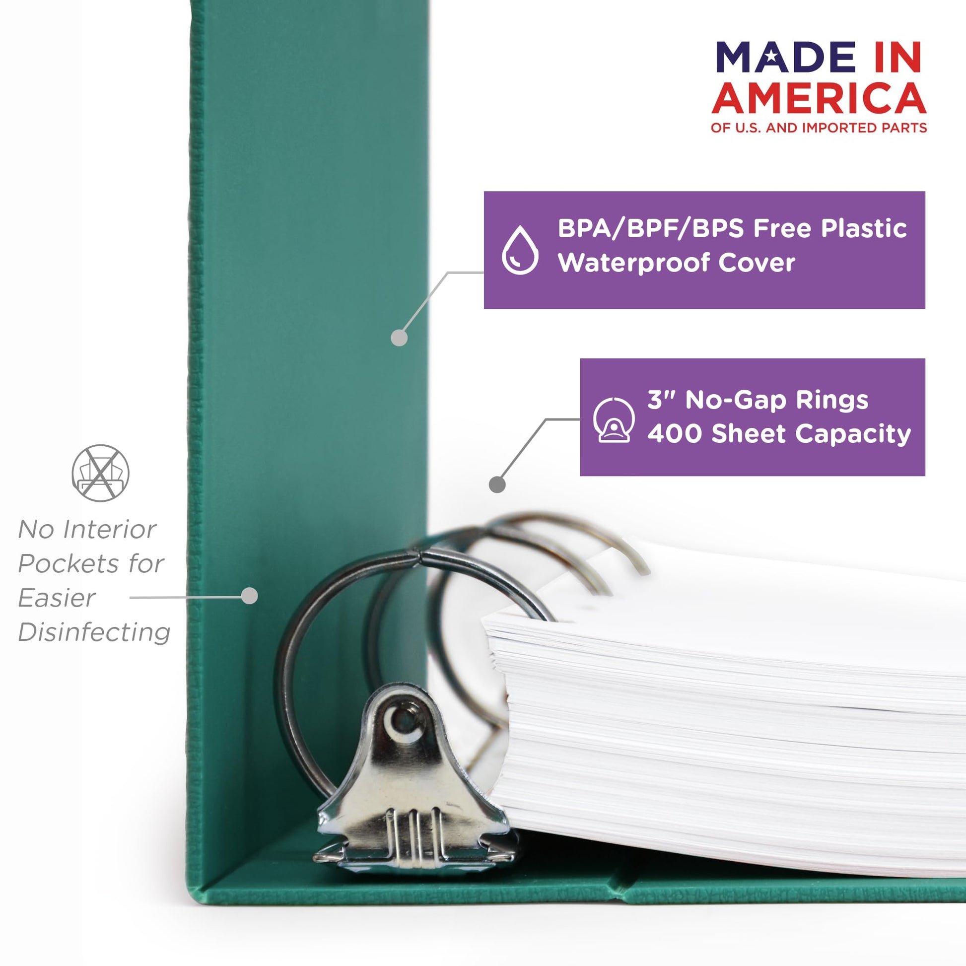 Carstens 3-Inch Heavy Duty 3-Ring Binder - Side Opening, Teal, Durable Plastic, Precision No-Gap