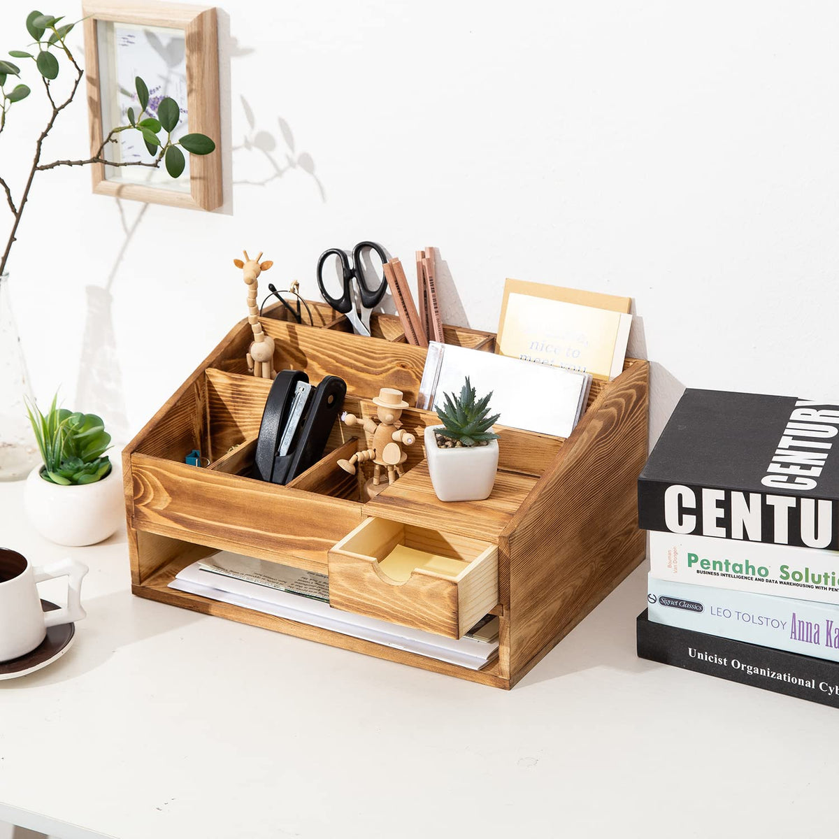 VERGOODR Wood Desk Drawer Organizers with File Organizer Pen holder Decor combo for Desk