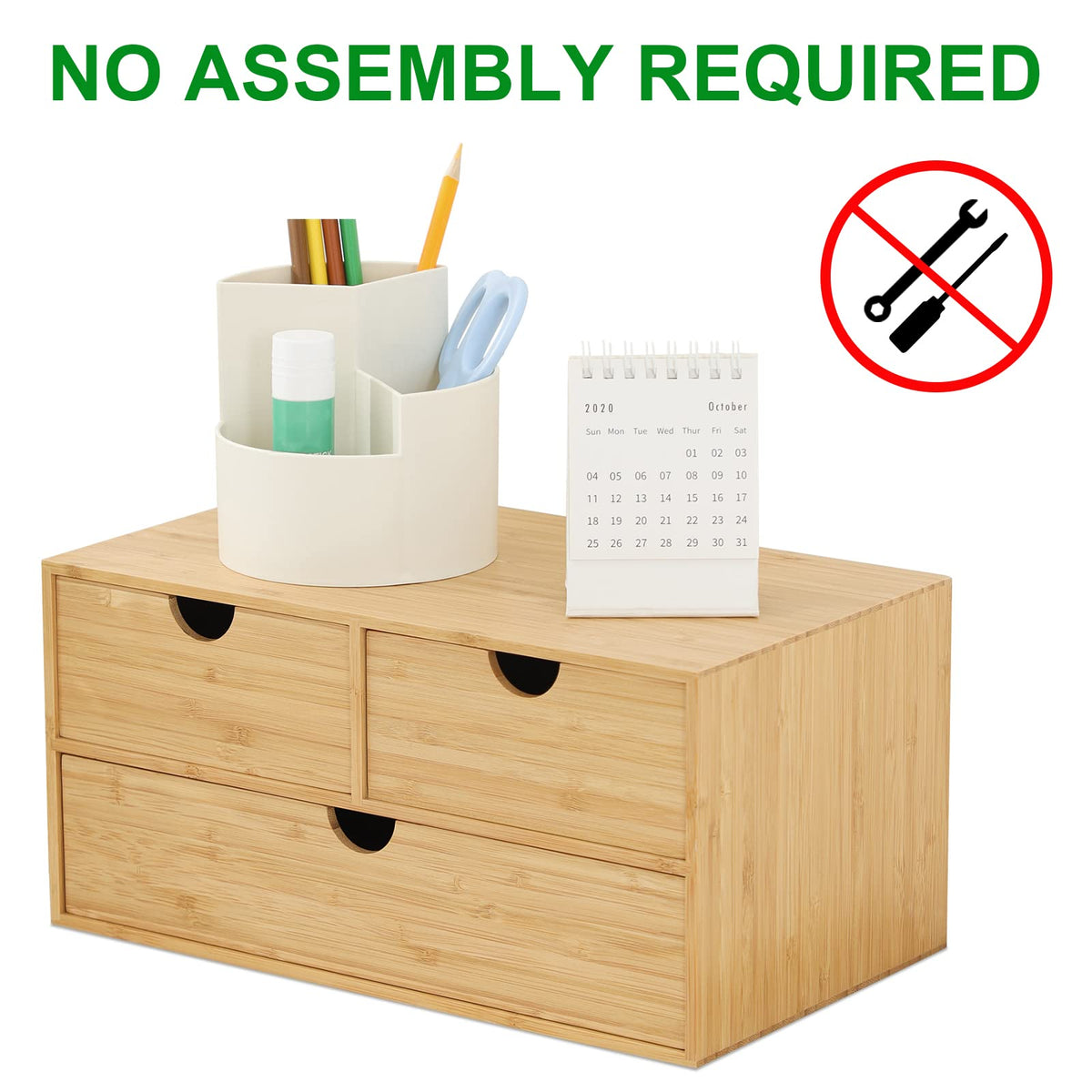 Bamboo Desk Organizer with Drawers, 3-Drawer Desktop Storage Box