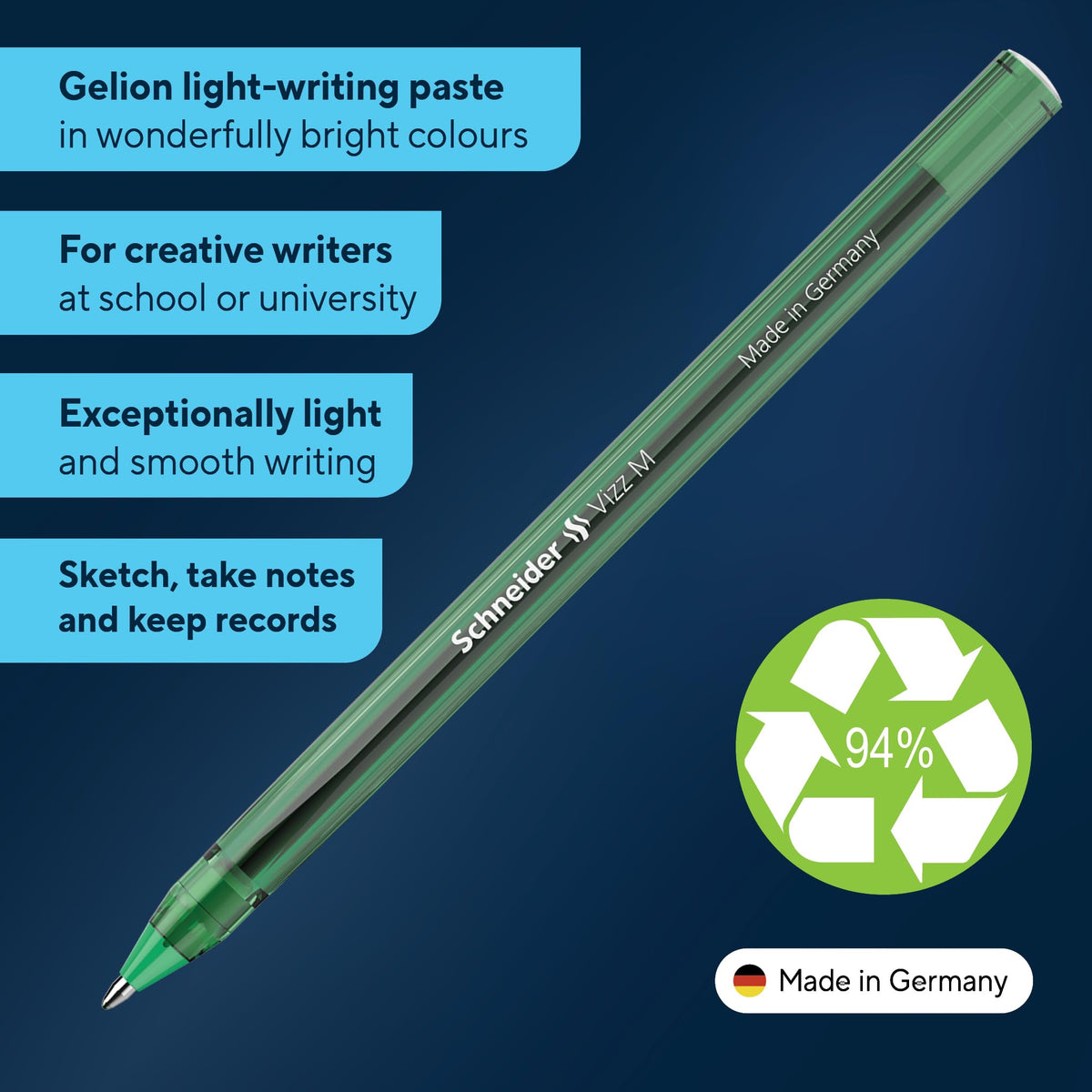 Schneider Vizz 102204 Ballpoint Pen for Easy and Quick Writing - Colour Ink Barrel - Medium Line
