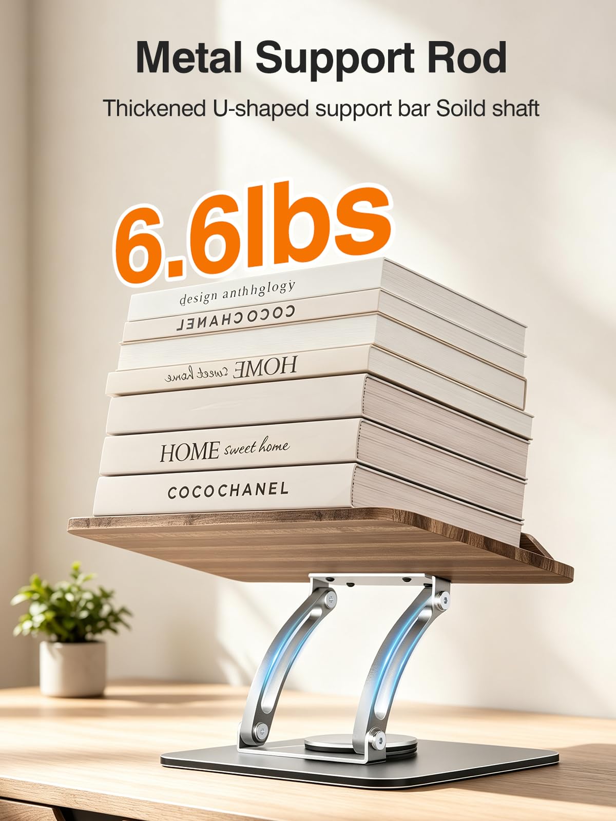 Tounee Adjustable Book Stand with 360° Swivel Base,Bright Silver