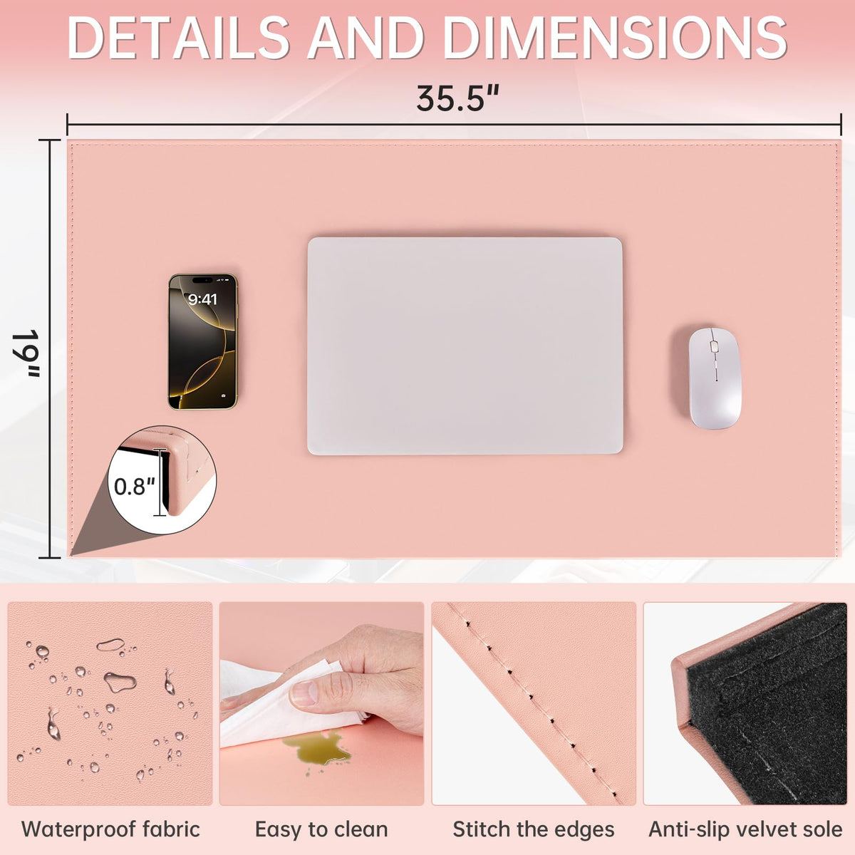 AKOZLIN 35.4"x 18.9" Soft PU Leather Surface Office Desk Mouse Mat Anti-Push Pad with Full Grip