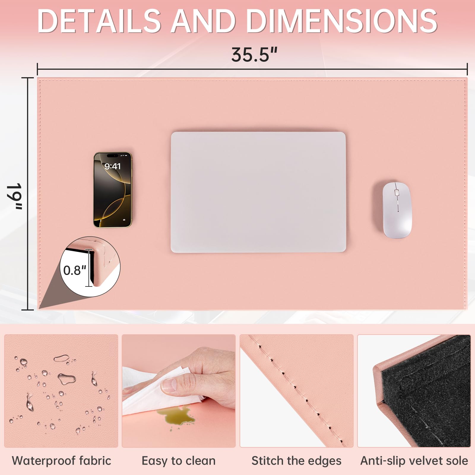 AKOZLIN 35.4"x 18.9" Soft PU Leather Surface Office Desk Mouse Mat Anti-Push Pad with Full Grip