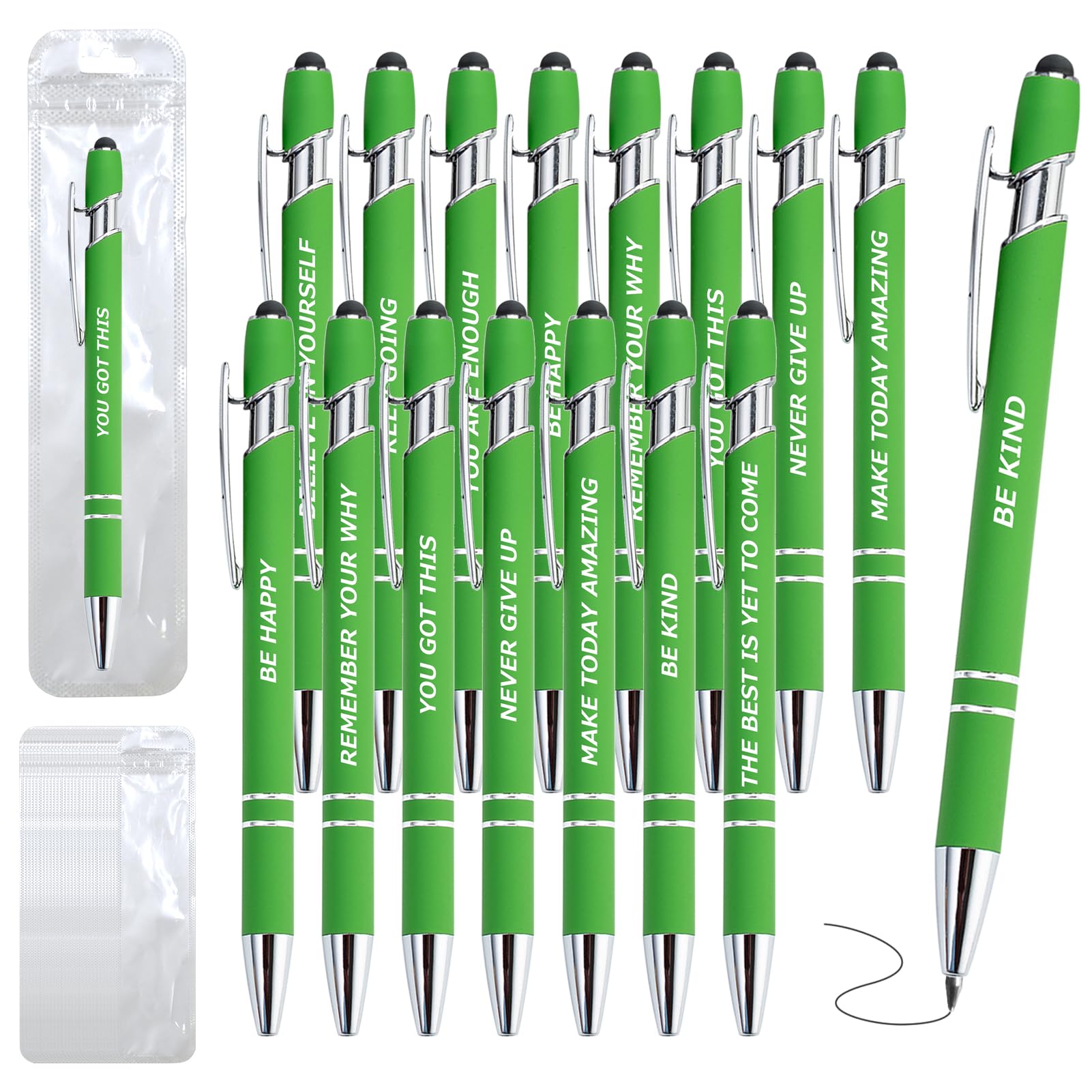 40 Piece Inspirational Pens Kit with Stylus Tip & Sayings – 20 Motivational Pen + 20 Individual