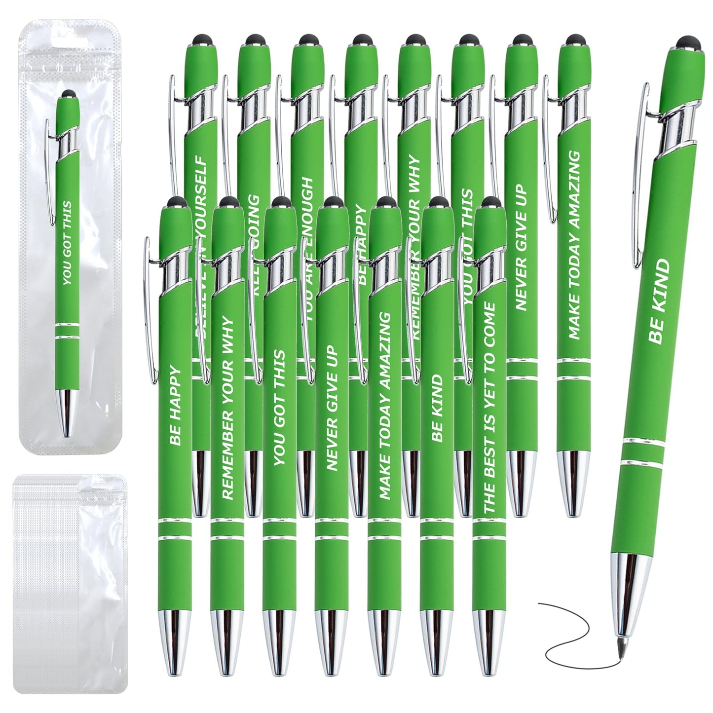 60 Piece Inspirational Pens Kit with Stylus Tip & Sayings – 30 Motivational Pen + 30 Individual