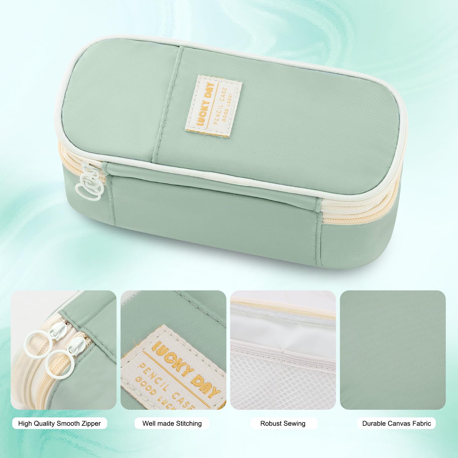 Large Pencil Case for Girls Teens Kids School Pencil Bag with Zipper Green