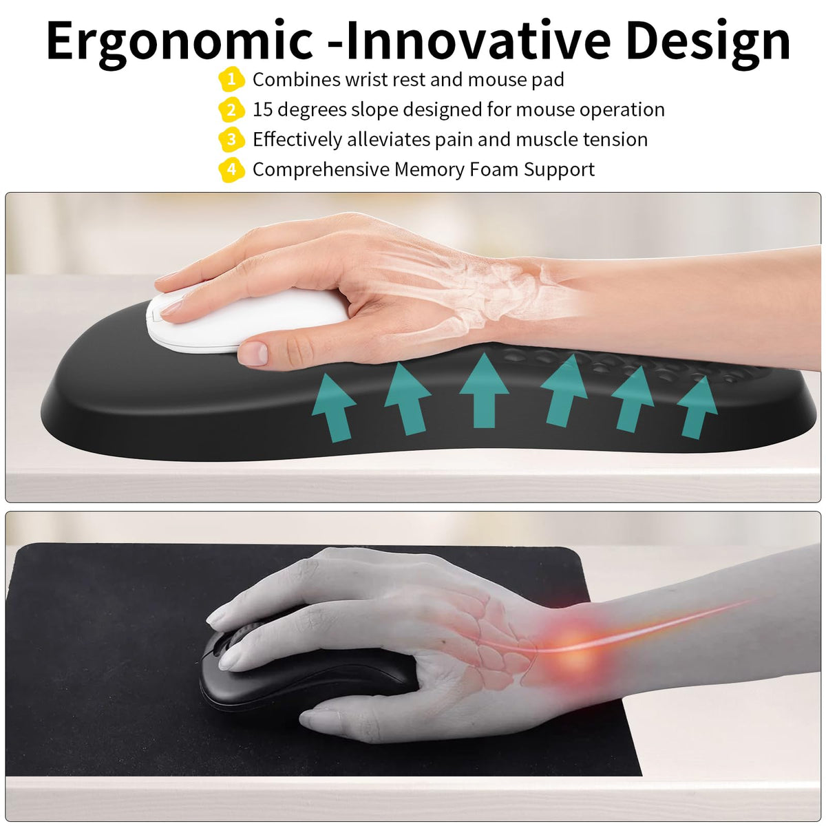 eulps Ergonomic Mouse Pad with Wrist Rest Support, Mousepad with Comfortable Memory Foam Wrist Rest