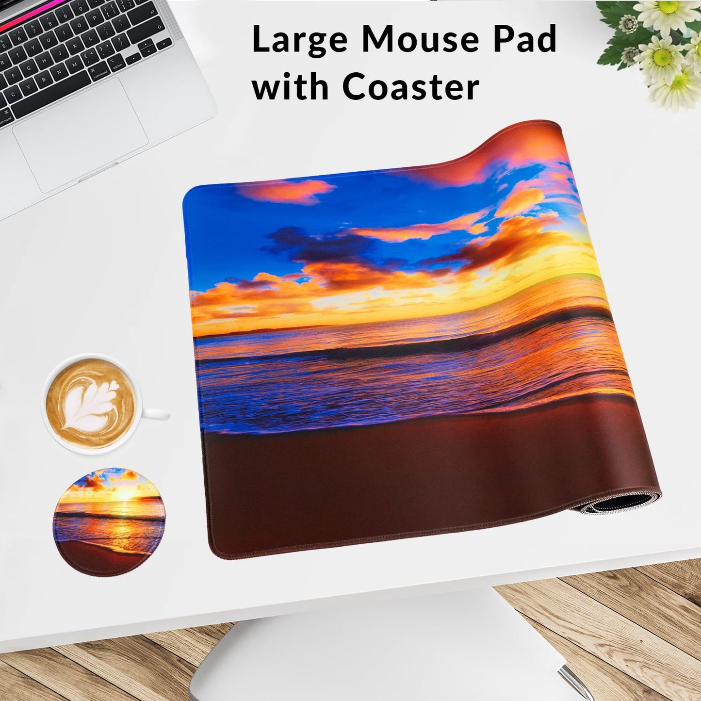 Large Gaming Mouse Pad with Coaster,Desk Matt for Desktop,Desk Mat-Beach 2