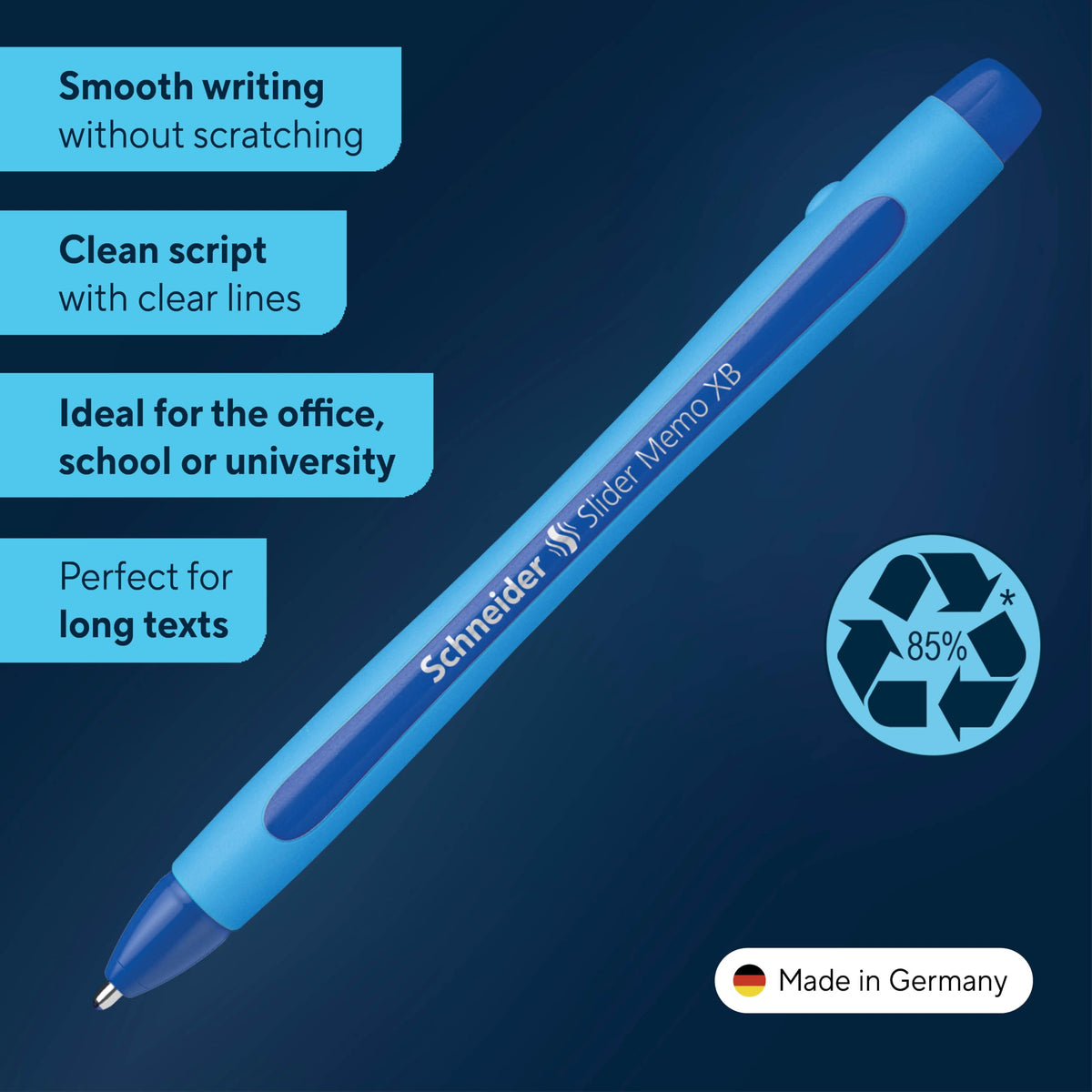 Schneider Slider Memo XB (Extra Broad) Ballpoint Pen, 1.4 mm, Light Blue Barrel, Blue Ink, Box of