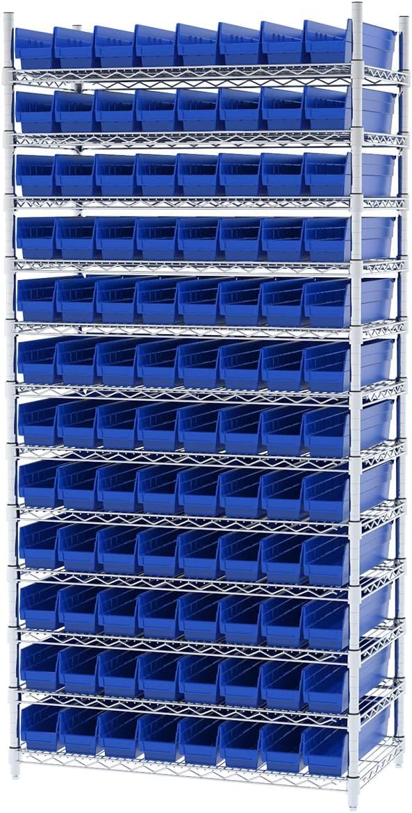 Akro-Mils 30128 Heavy Duty Plastic Shelf Bins, 18"x 4"x 4", Blue, 12-Pack
