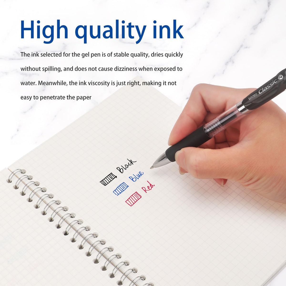 Lekreo Classic Retractable Gel Roller Pens, 0.7mm Fine Point Black Ink (Black - 36 Packs)