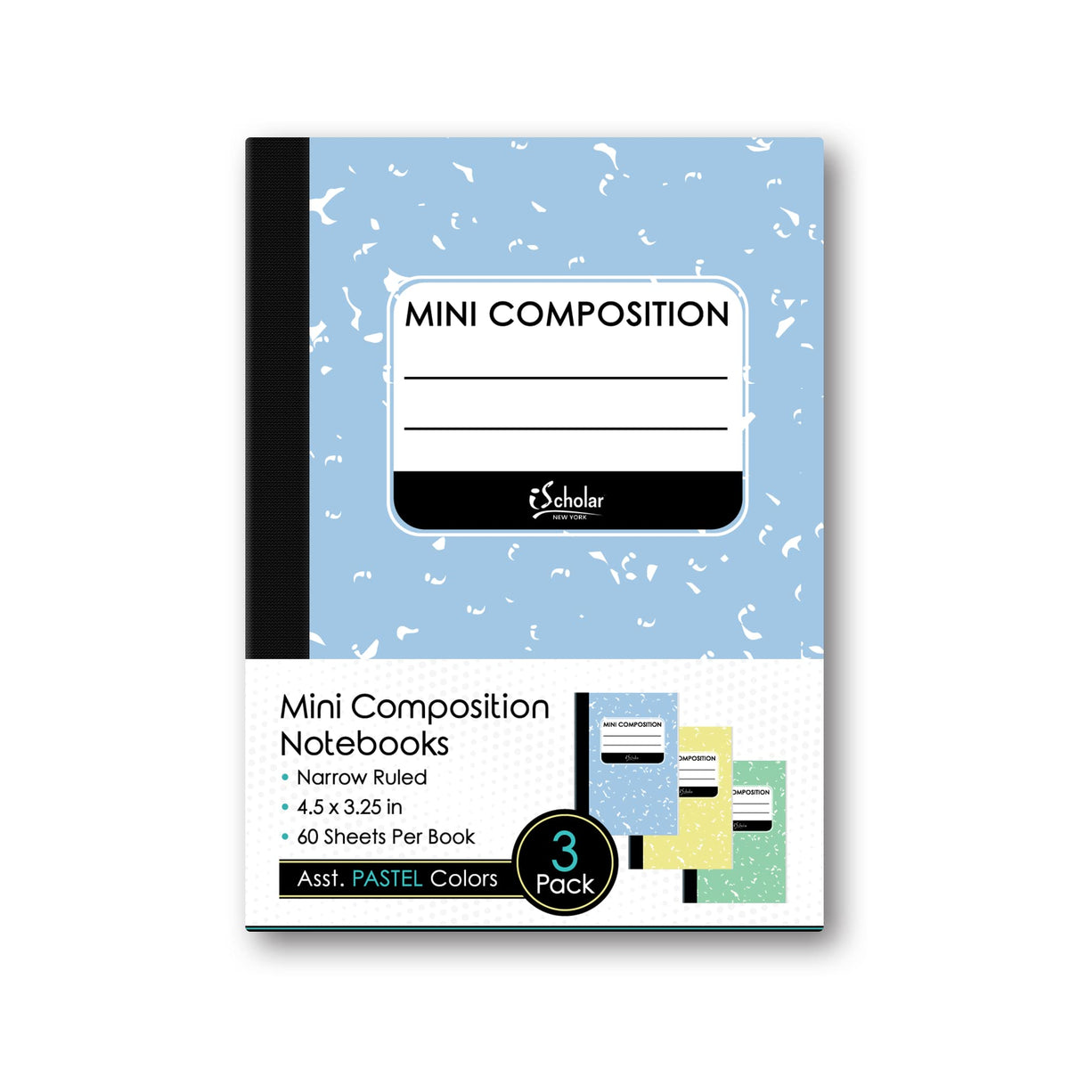 iScholar Mini Composition Books, Narrow Ruled, 4.5 x 3.25 Inches, 60 Sheets Per Book, Assorted