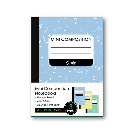 iScholar Mini Composition Books, Narrow Ruled, 4.5 x 3.25 Inches, 60 Sheets Per Book, Assorted