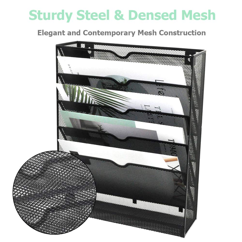 EASEPRES Desk File Organizer Mesh 6-Tier, Hanging Wall Mount Document Organization Stand, Desktop