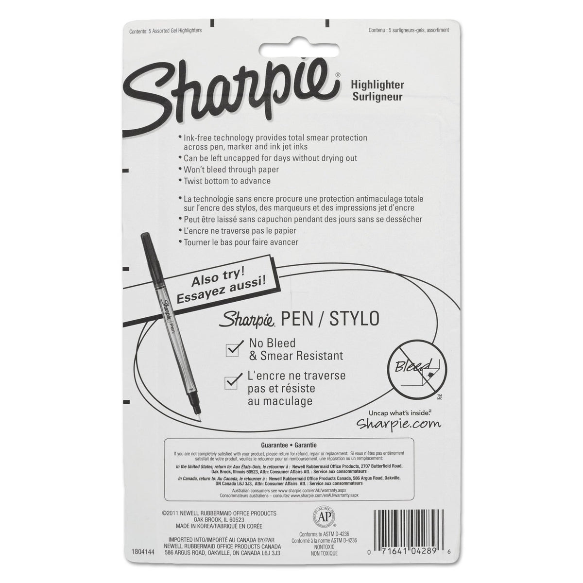 Sharpie 1803277 Gel Highlighter, Assorted Colors, 5 per Set