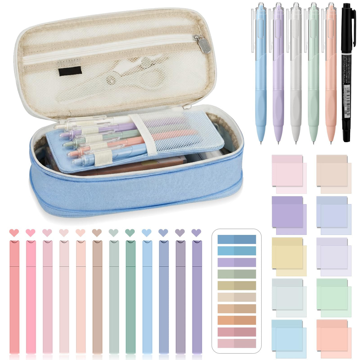 Jutom 39 Pcs Aesthetic Book Annotation Kit,Light Blue,Cute Style