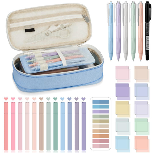 Jutom 39 Pcs Aesthetic Book Annotation Kit,Light Blue,Cute Style