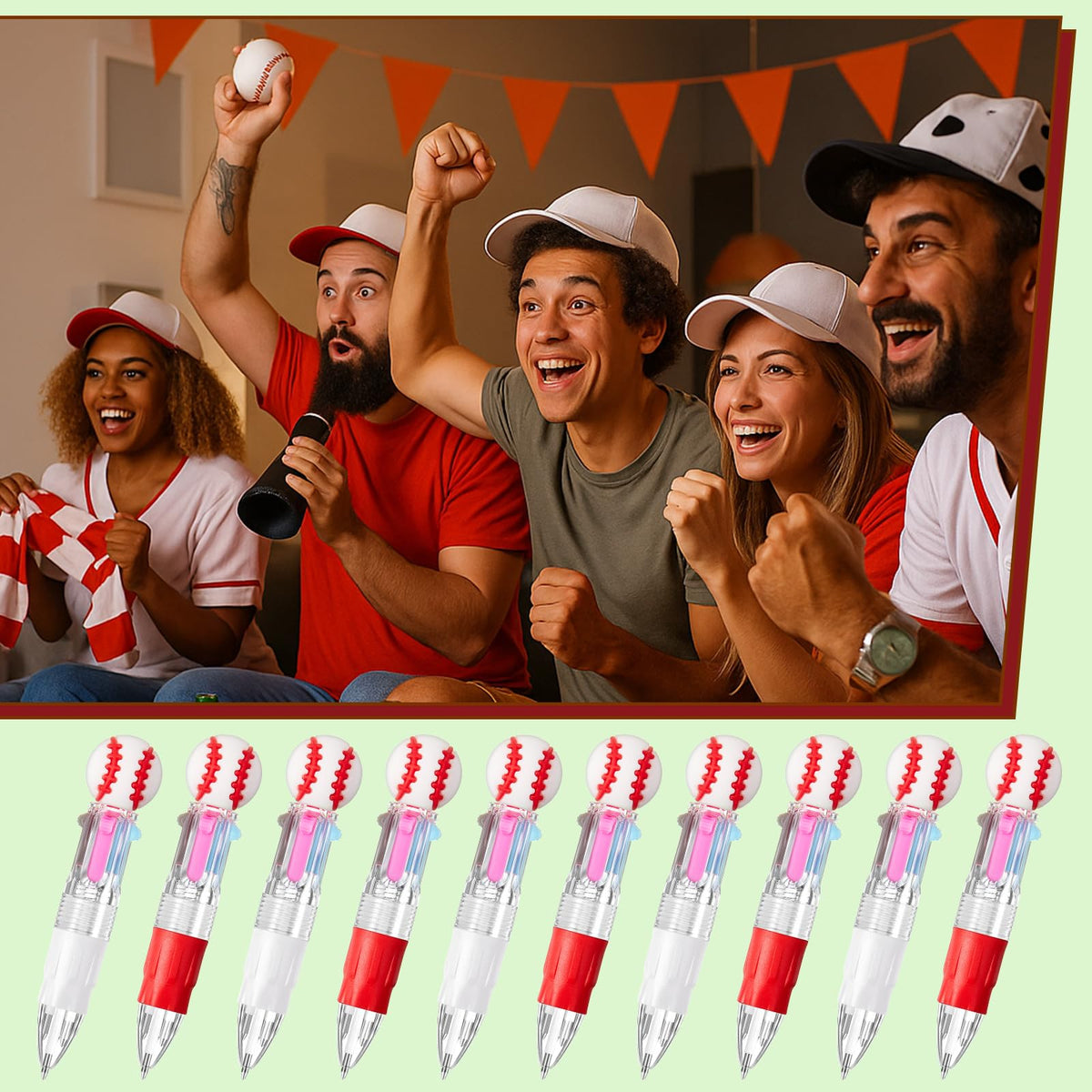 Kosiz 48 Pack Baseball Party Favors Multicolor 4 in 1 0.5mm Ballpoint Pen