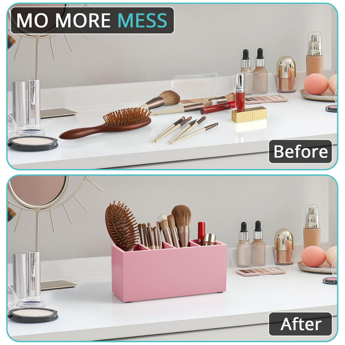 Bivvclaz Pencil Pen Holder for Desk, Wooden Office Desk Organizers and Accessories with 4 Slots for