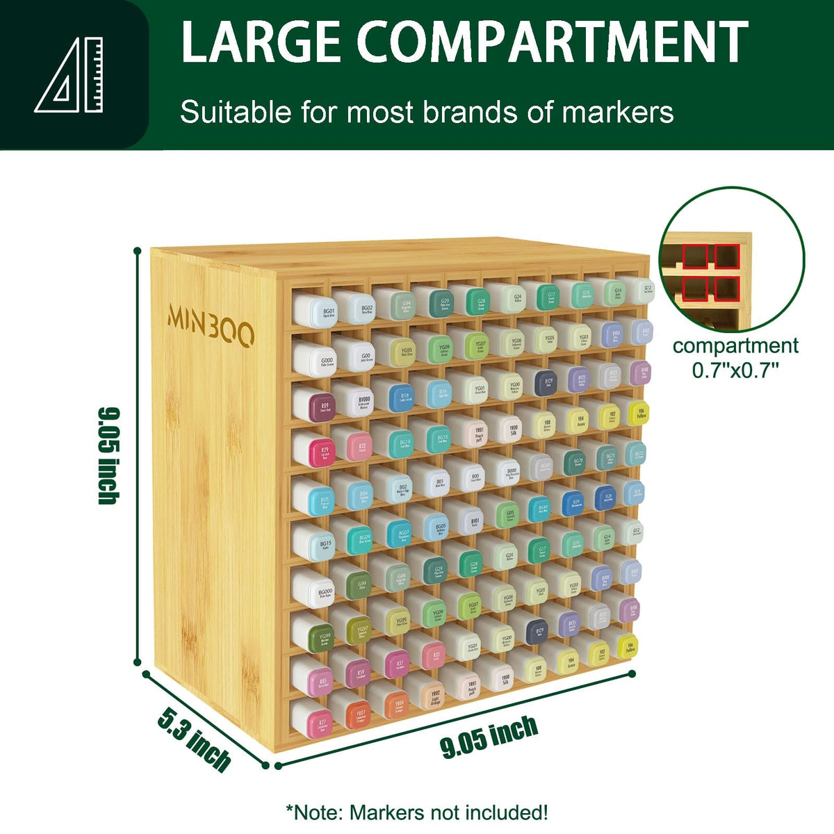 MinBoo Art Marker Storage Organizer for 100 Markers, Bamboo Art Supply Rack, Pens Color Pencils