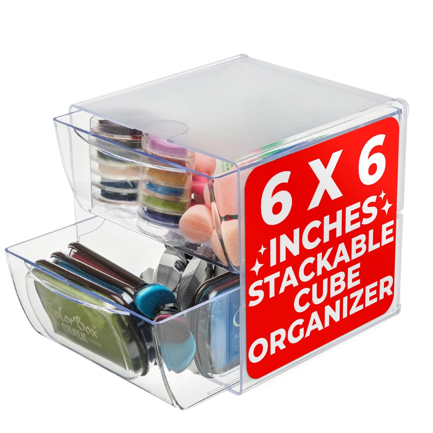 Deflecto Stackable Cube Organizer, Desk and Craft Organizer, 2 Drawers, Clear, Removable Drawers