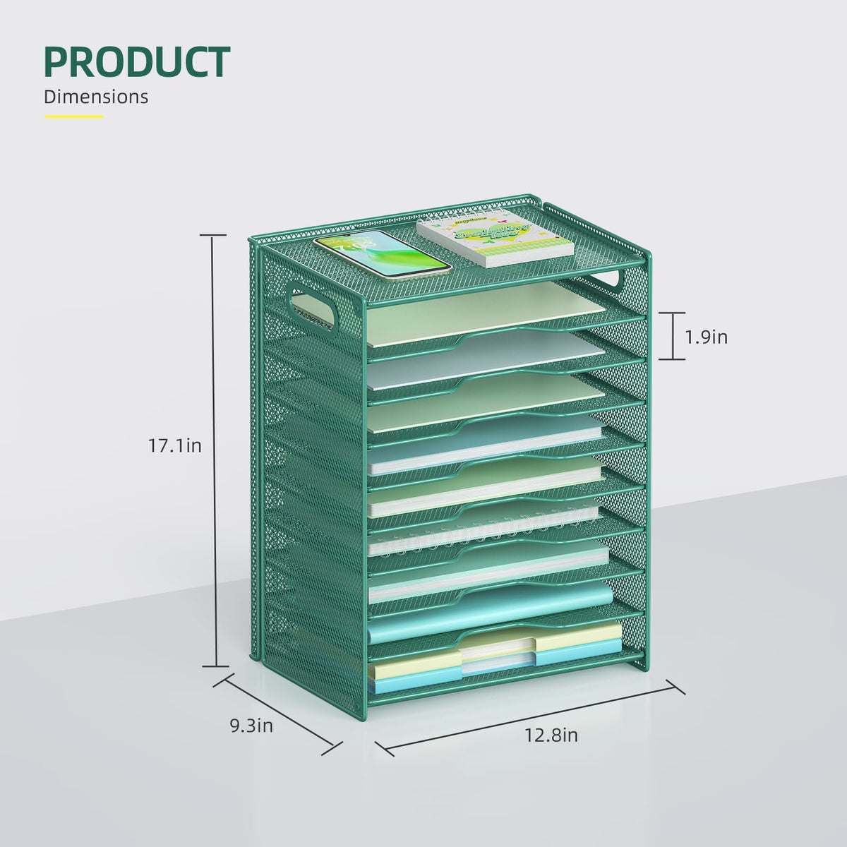 OUTWOLF 10 Tier Paper Organizer - Letter Tray Mesh Desk File Organizer with Handles for Office