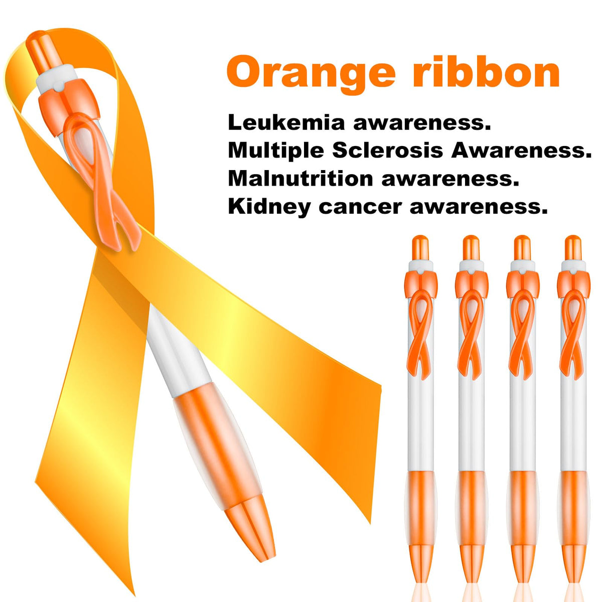 Yexiya 100 Pcs Leukemia Cancer Awareness Pen Orange Ribbon Bulk Black Ink