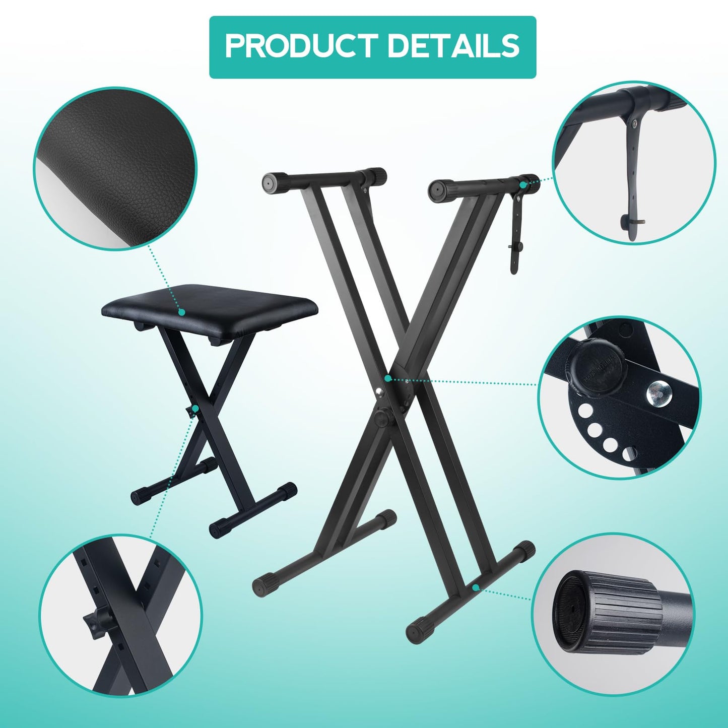 Bazayona Keyboard Stand Piano Bench Set, Double X Adjustable Keyboard Stand Piano Stand with
