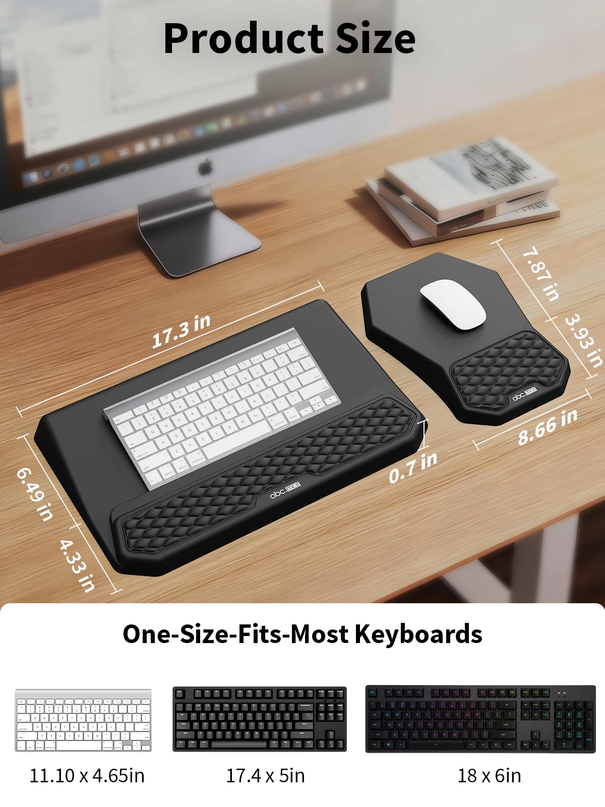 3-in-1 Ergonomic Keyboard Stand with Wrist Rest & Mouse Pad Set, Black
